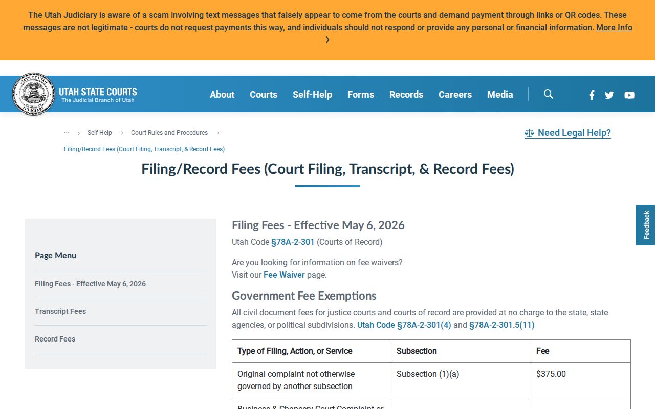 Weber County court record fee schedule