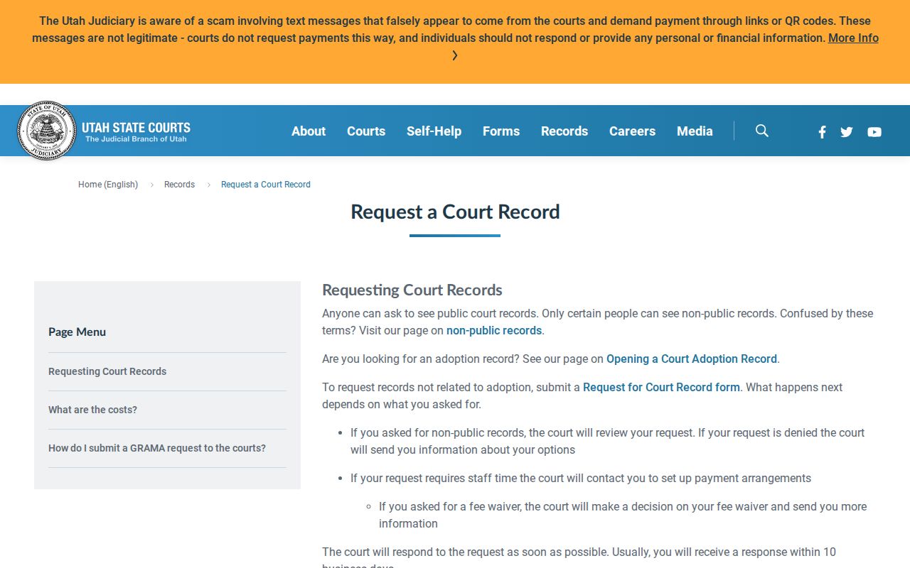 Weber County court record request page