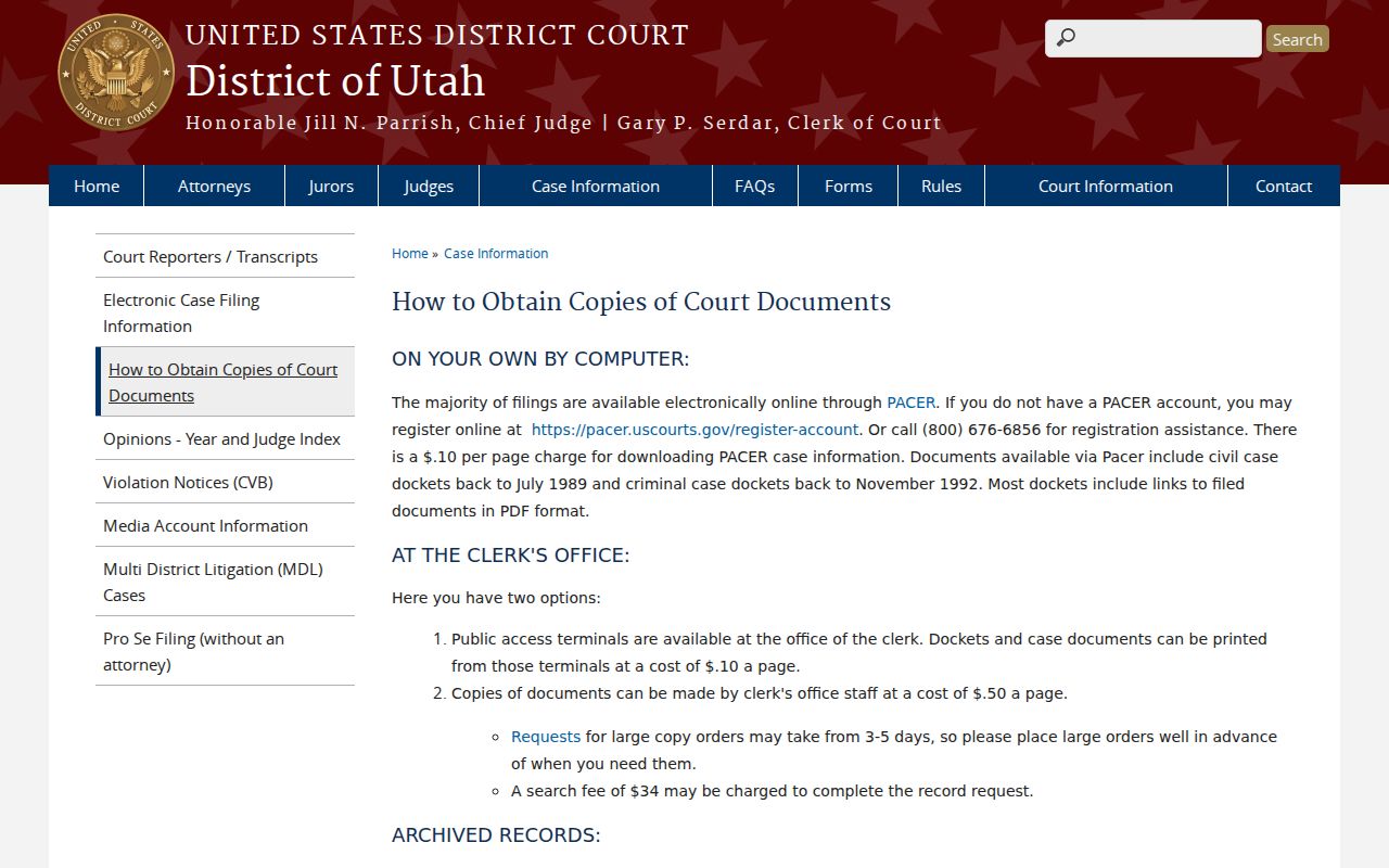 Weber County federal court copy instructions
