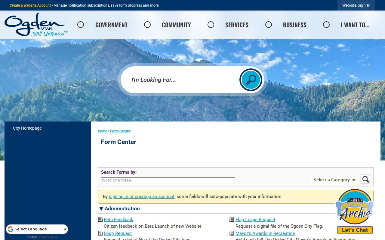 Weber County Ogden municipal form center