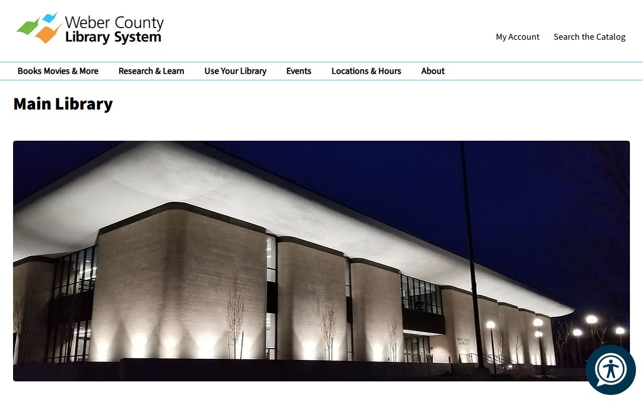 Weber County Main Library hours and research access