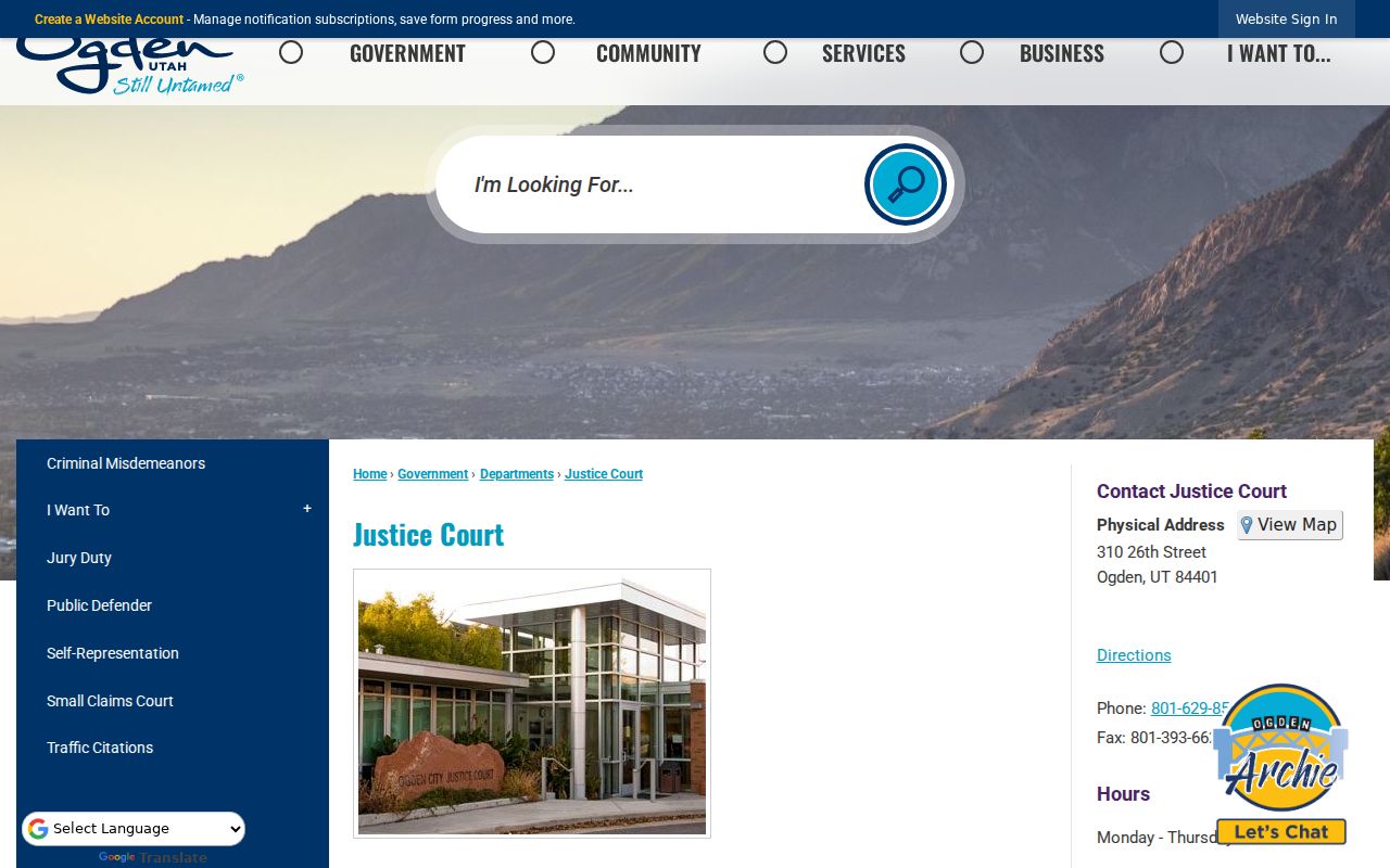 Weber County Ogden Justice Court page