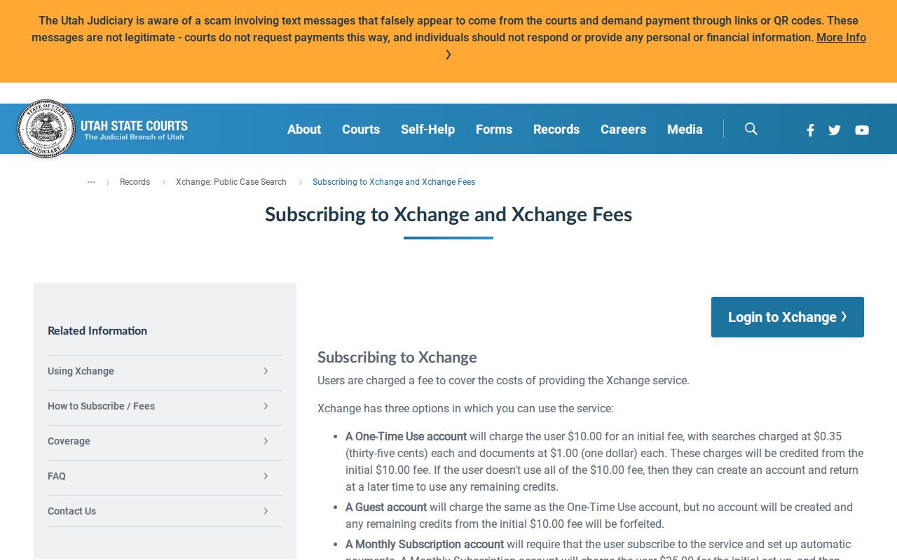 Weber County Utah Xchange subscription page