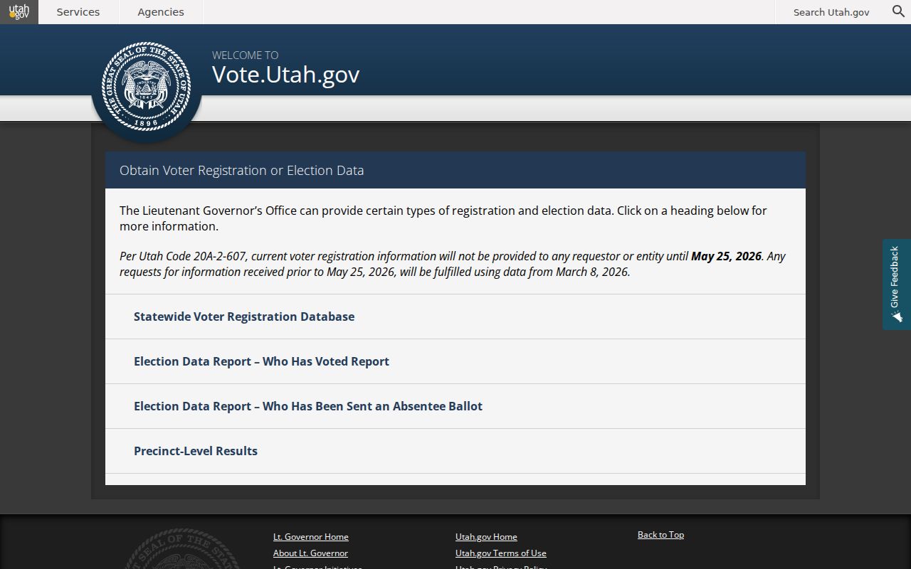 Weber County Utah elections data request page