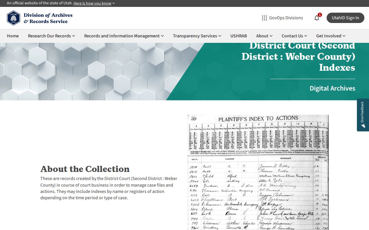 Weber County Utah State Archives Weber indexes