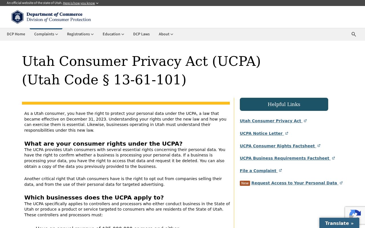 Weber County Utah Consumer Privacy Act resource