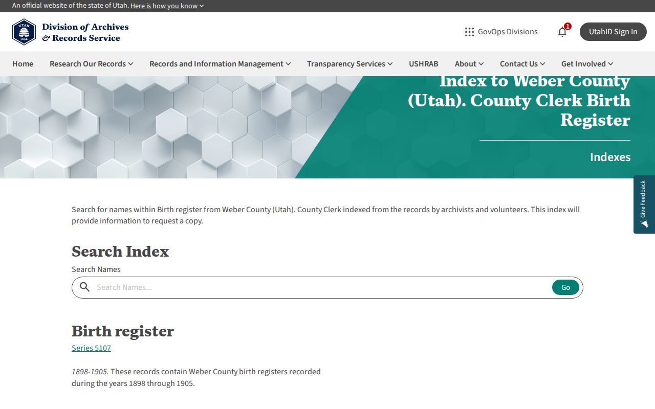 Weber County historical birth index