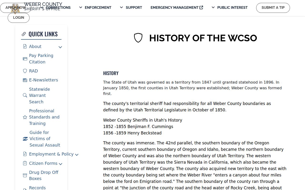 Weber County Sheriff history page