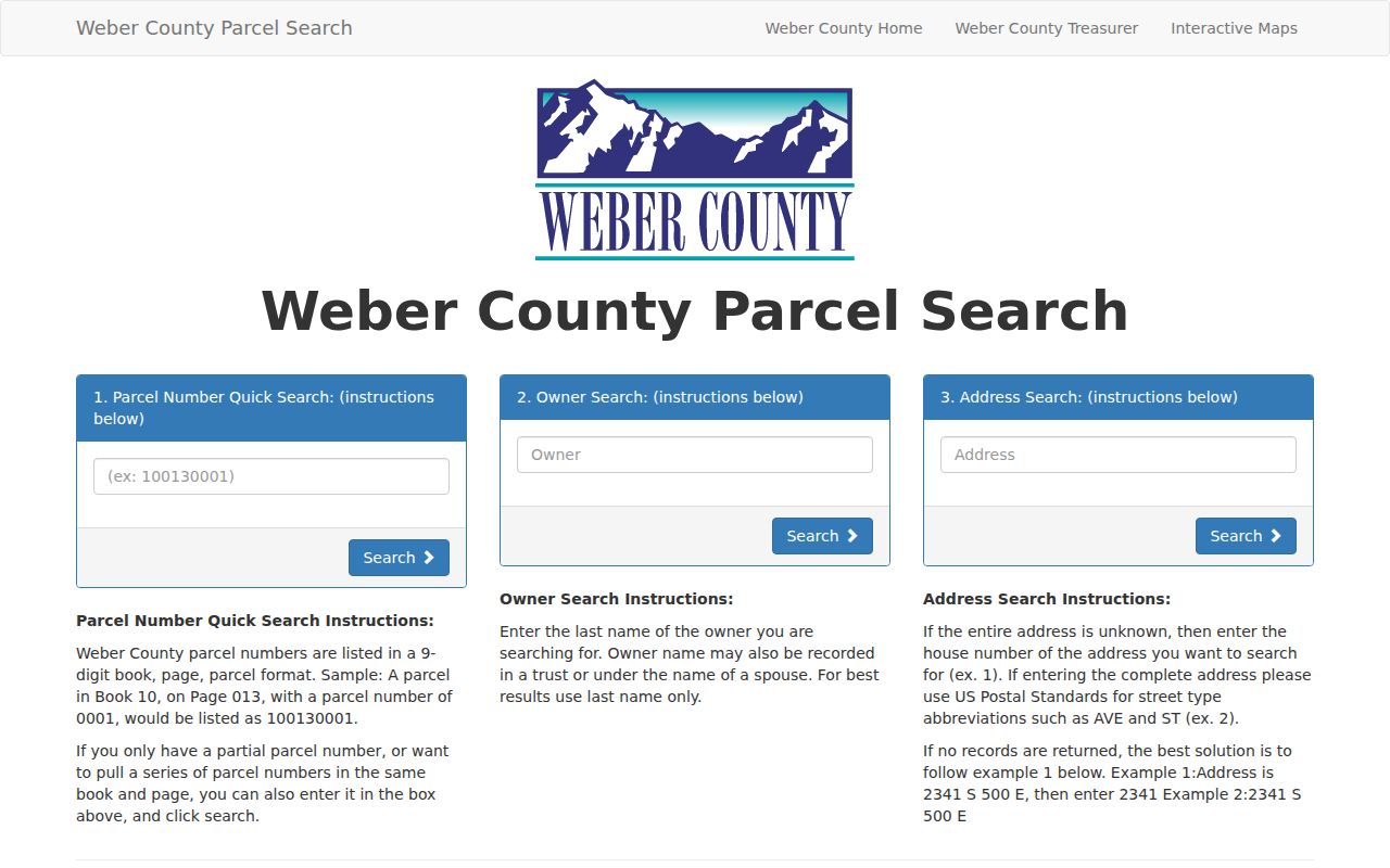 Weber County parcel search by street address