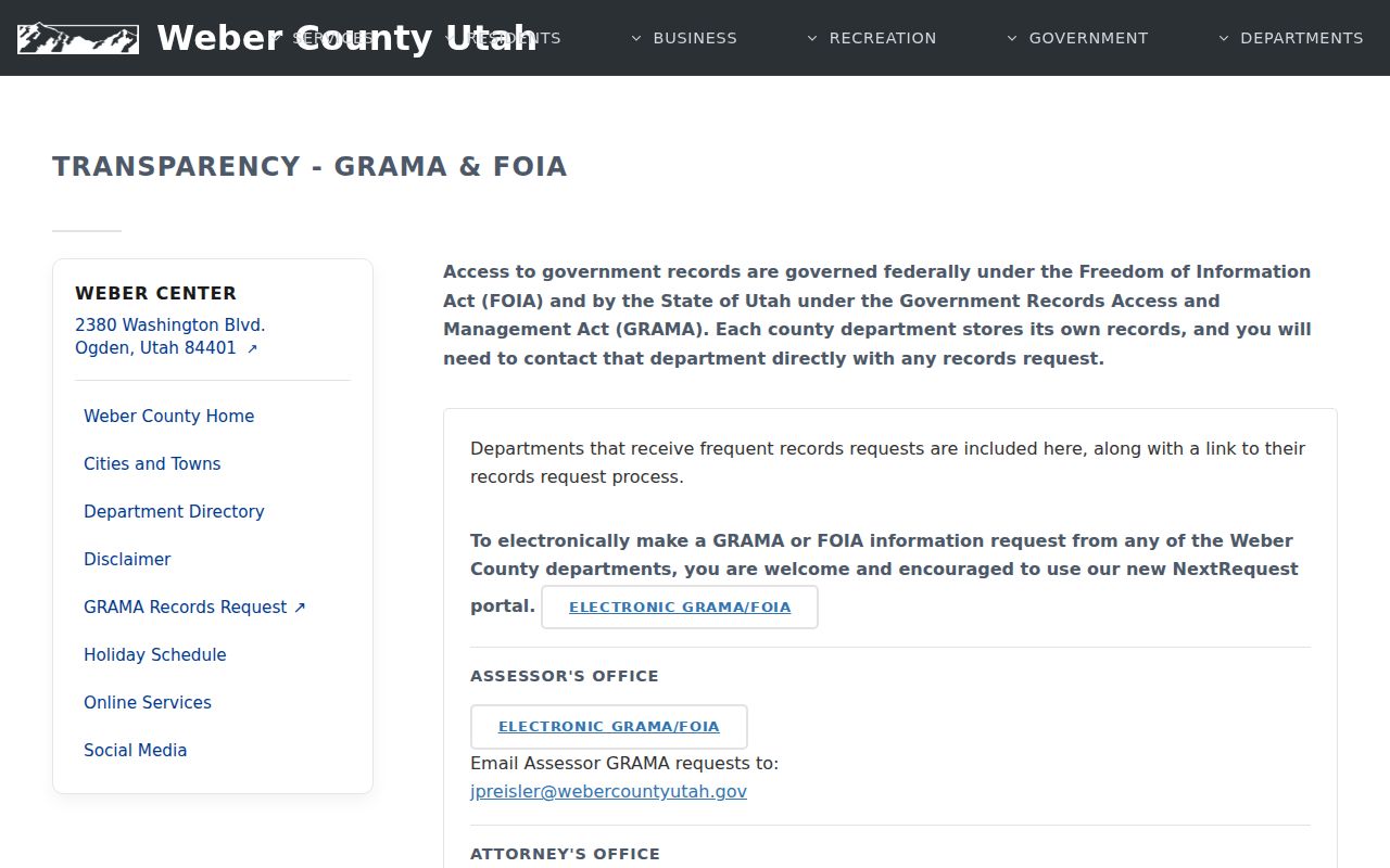 Weber County residents directory GRAMA records access