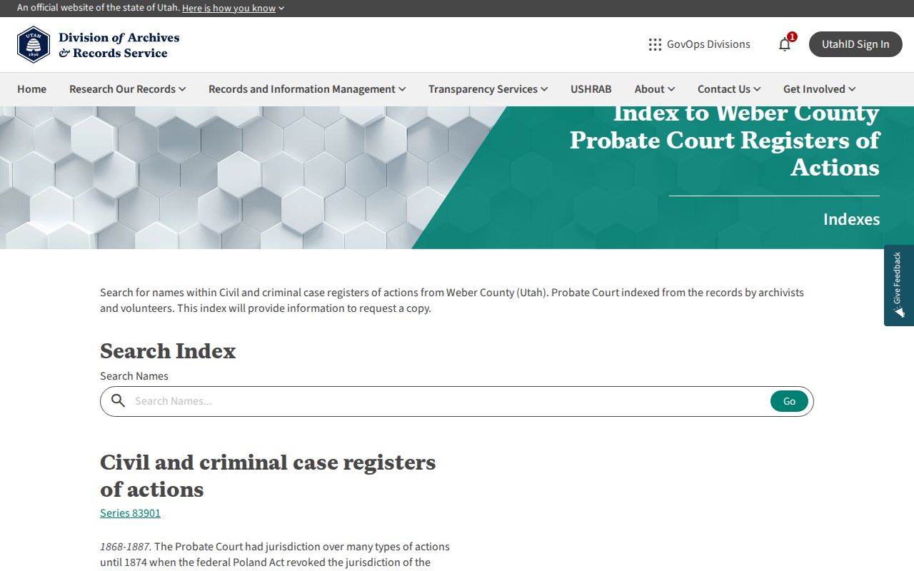 Weber County previous residents probate index